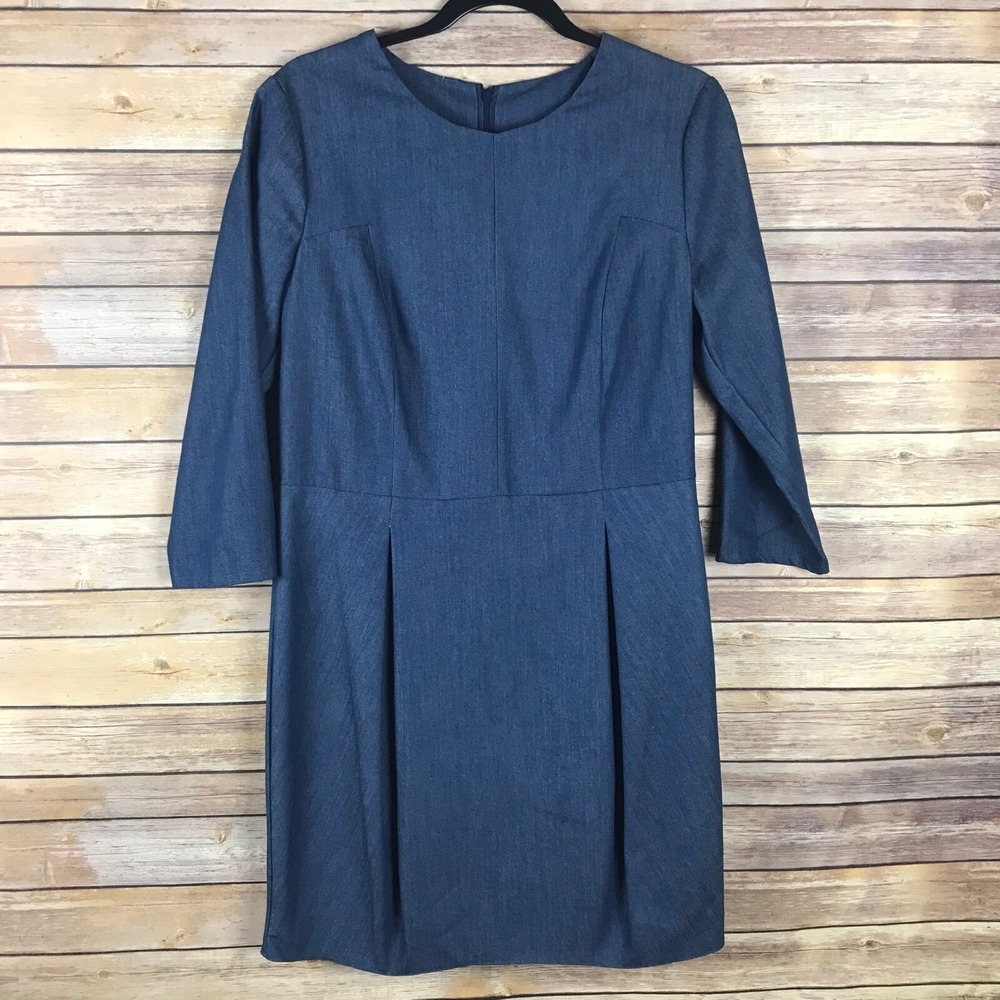 Nife Dress Womens‎ 44 2XL Blue Chambray Sheath Pleated Front 3/4 Sleeve Cotton